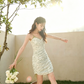 Green Floral Print Cami Dress Women With Pearl Straps And Ruched Bodycon R9454