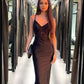 Black Sheath/Column Lace Applique V-Neck Sleeveless Prom Dresses     S6979