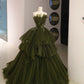 Ball Gown Strapless Tulle Long Green Prom Dress Evening Dress      S5358