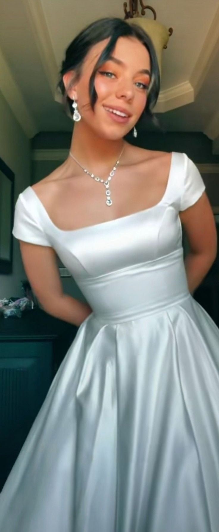 Generous A-line Simple Satin Wedding Dress Charming Evening Dress    S2158