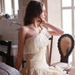 Cream Off-Shoulder Ruffle Mini Dress with Lace Trim & Elasticated Waist R9181