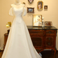 White Off-the-Shoulder Waist-Cinched Slim-Fit A-Line Long Ball Gown, Bridal Gown R7126