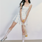 Summer Vacation Style Floral Mini Dress With Lace Trim And Square Neck R9431