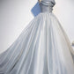 Gray Tulle Long A-Line Prom Dress, Gray Strapless Formal Evening Gown       S5383