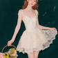 Balletcore White Corset Dress with Lace Trim, Bow Details and Voluminous Skirt R9265