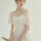 White Tulle Mini Dress Women With Puff Sleeves And Square Neck R9484