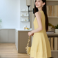 Soft Pastel Yellow Solid Sleeveless Tank Dress Elegant High Waist Flare Short Dress R9343