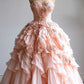 A Line Blush Pink Quinceanera Strapless Sweet 16 3D Flowers Party Ball Gown     S7232