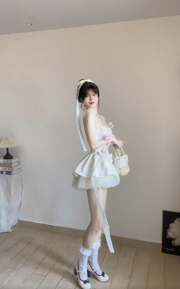 White Strapless Polka Dot Ruffled Tutu Dress R9141