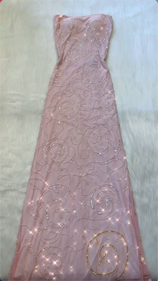 Pink Long Evening Dress Sleeveless Sexy Formal Occasion Dress     S7033