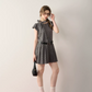 Polka Dot Dress with Detachable Belt, Neck Bow and Back Zipper R9219