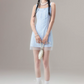 Casual Cute Blue Checkered Mini Dress With Bow Accent And Sheer Tulle Hem For Summer R9301