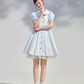 Light Blue Striped Peter Pan Collar Dress with Puff Sleeves R9214