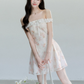 Floral Print Off The Shoulder Mini Dress Women With Lace Trim And Bow Detail R9410