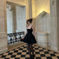 simple a line black homecoming dress 18th birthday outfits     S5372