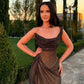 Glitty Asymmetrical Ruched Slit Long Sequin Dress    S6955
