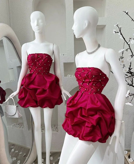 Burgudny Short Party Dress, Birthday Outfits, Homecoming Dress    S7029