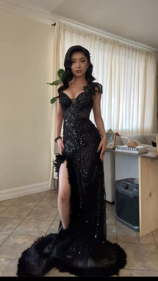 Black Sexy Elegant Evening Gowns Long Prom Dress With Split    S7236