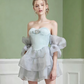 Coquette Off-Shoulder Tiered Mini Dress with Heart Rhinestone Detail R9152