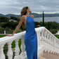 Blue Halter Backless Prom Dress Long Evening Party Dress     S7030