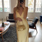 Yellow V Neck Prom Dress Long Evening Party Dress     S7028