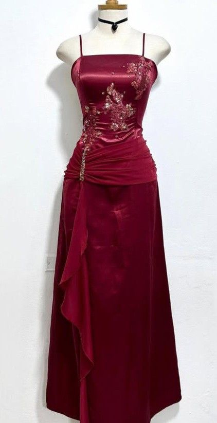 Burgundy Spaghetti Straps Evening Dress Long Prom Dresses      S7085