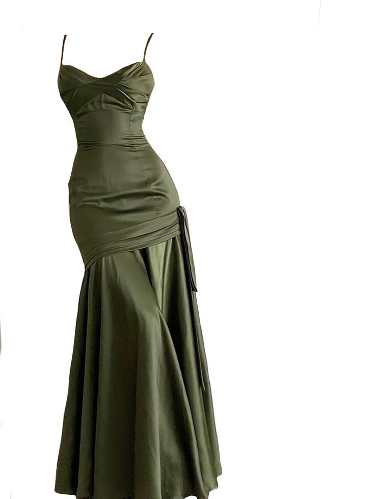 Sexy Mermaid Straps Green Party Dresses Satin Long Prom Dresses       S5245