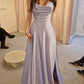 Lilac A-line satin long prom dress, formal evening dress        S7140