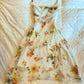 Apricot color suspender print slim waist dress homecoming dress R2635