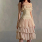 Apricot pink one-shoulder tube top waist slimming slimming mid-length skirt homecoming dress R4079