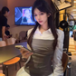 High-grade stitching contrast color long-sleeved shirt dress 2025 waist A-line short skirt R1015