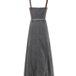Fashion brand retro college style raw edge denim mid-length overalls all-match suspender dress R0072