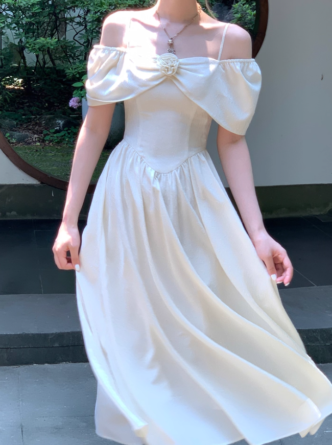 White suspender skirt French elegant girl dress new style R4992