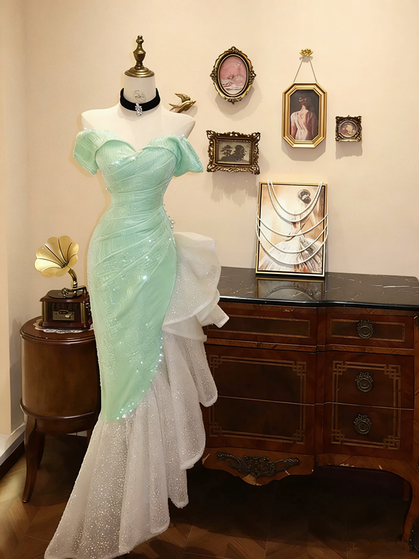 Pink off-the-shoulder fitted waist slim-fitting ruffled skirt wedding dress R6586