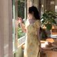 Sunset romantic atmosphere yellow floral dress women's holiday wear long dress R4342