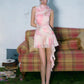 Pink Tie-Dye Sleeveless Chiffon Waisted A-Line Miniskirt Homecoming Dress R3719