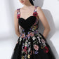 Black suspender dress embroidered suspender waist slim short skirt homecoming dress R3637