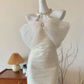 White one-shoulder slim waist hip sexy short skirt homecoming dress R4127
