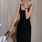 French sexy backless suspender dress slim fit high-end niche medium and long hip skirt R1449