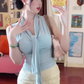 Gentle temperament blue top hip-wrapped short skirt two-piece suit skirt R0891