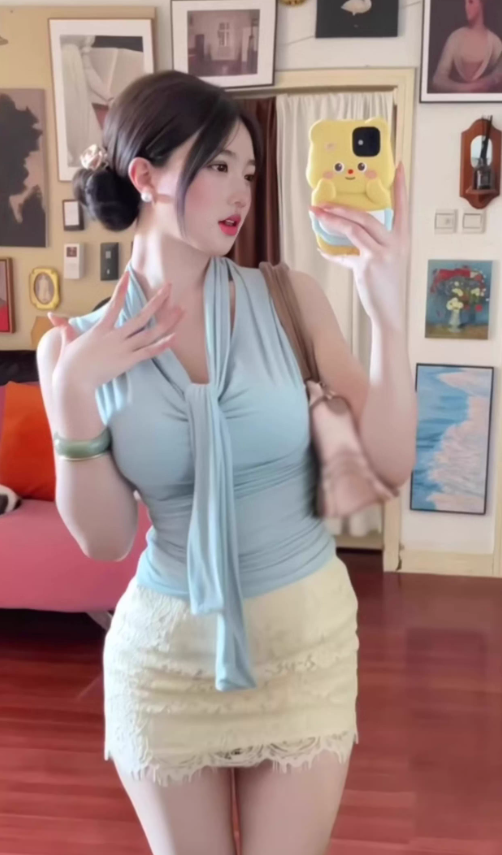 Gentle temperament blue top hip-wrapped short skirt two-piece suit skirt R0891