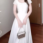 Elegant and decent skirt, gentle style, beautiful waist A-line white dress R0717