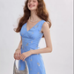 French suspender skirt blue short dress floral skirt R2750