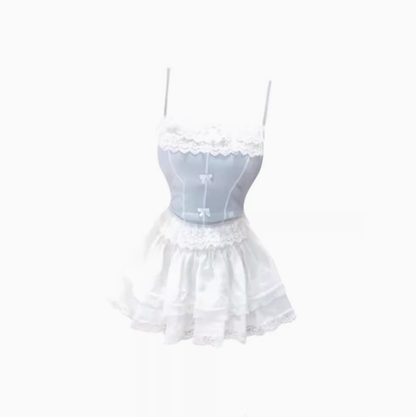 Pure desire design lace short camisole top 2025 sweet and spicy skirt suit R1105