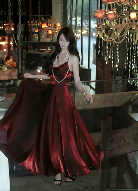 Burgundy elegant dress simple party dress    S6092