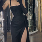 Black mermaid high Split Long prom dress Evening Dress      S6083