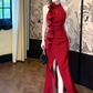 Ruffled dress red party evening dress     S6096