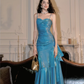Mermaid Princess Blue Dress mermaid evening dress long party dress      S5975