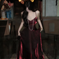 Burgundy elegant dress simple party dress    S6092