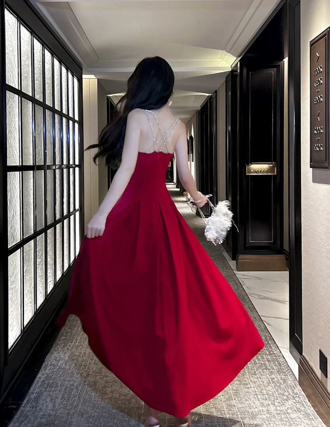 Backless evening dress red long party dress      S6162